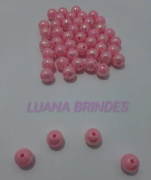 Pérola ABS Irisada Rosa Passante 10mm Pacote 100 unidades