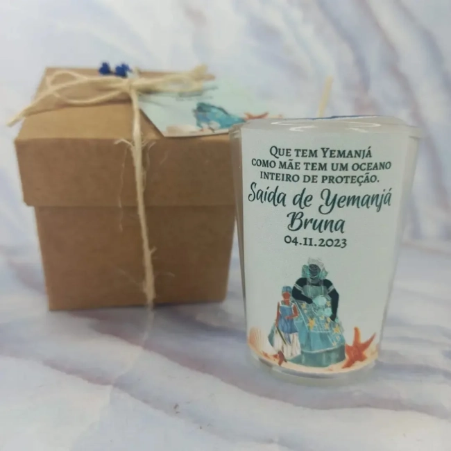 20 Unidades Vela Aromática no Copo Personalizada Orixa Iemanjá - Yemanjá - TRABALHAMOS COM QUALQUER TEMA
