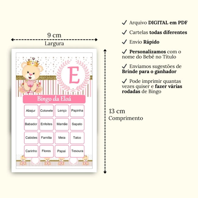 Bingo Chá de Bebê Menina Pdf Para Imprimir