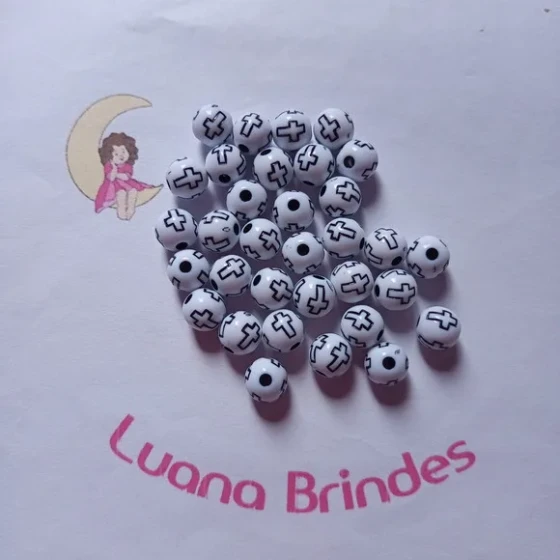 Bolinha Branca com Cruz Preta 8mm Pct 100 Unidades