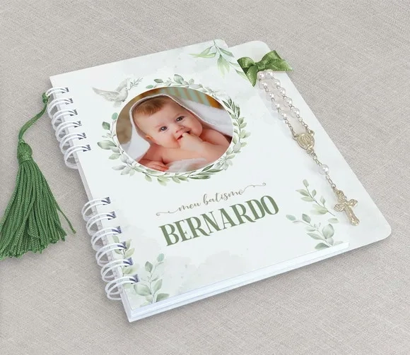 Lembrança Batizado com Fotos - Livro de Orações com Terço