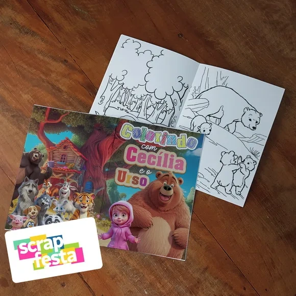 Revista Colorir + Giz Cera Festa a Menina e o Urso