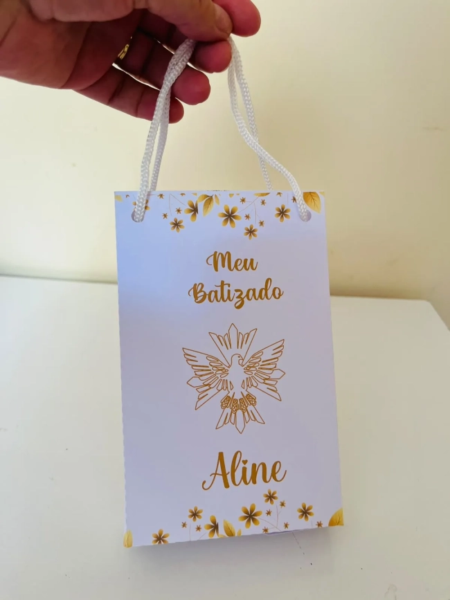 20 Sacolinha Personalizada Batizado Espírito Santo com Nome | Lembrancinha Batizado15cm
