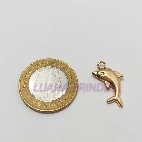 Pingente Golfinho de Metal Dourado- pct com 10 unidades