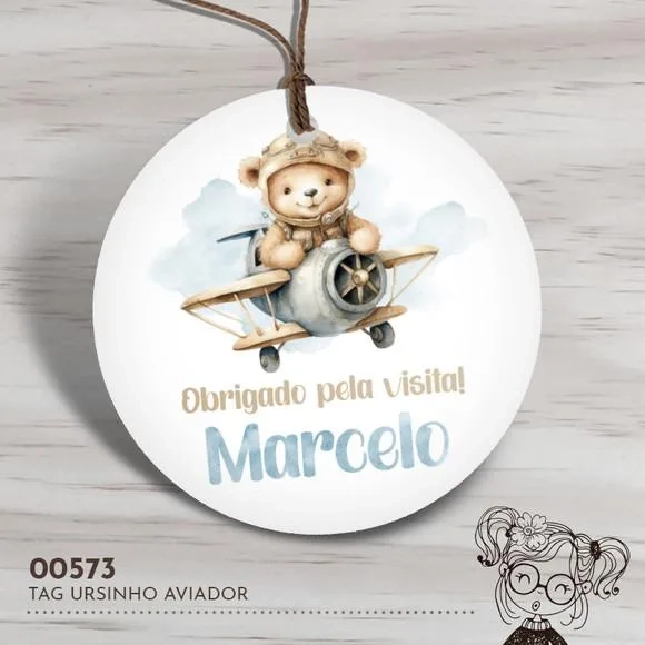 Tag Redonda Ursinho Aviador - 00573
