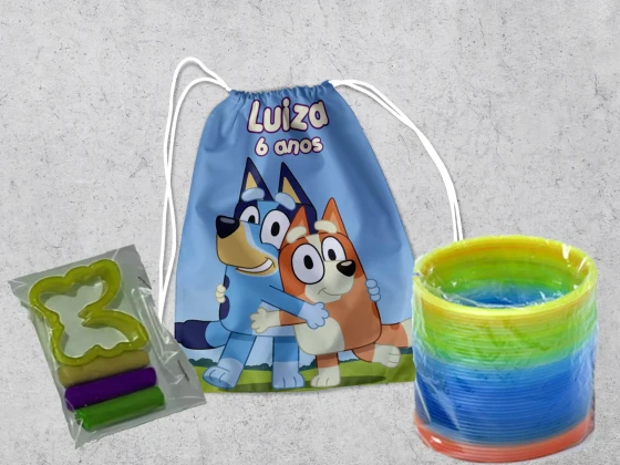 Kit Mochilinha + Mini Massinha de modelar e mola Maluca para lembrancinhas