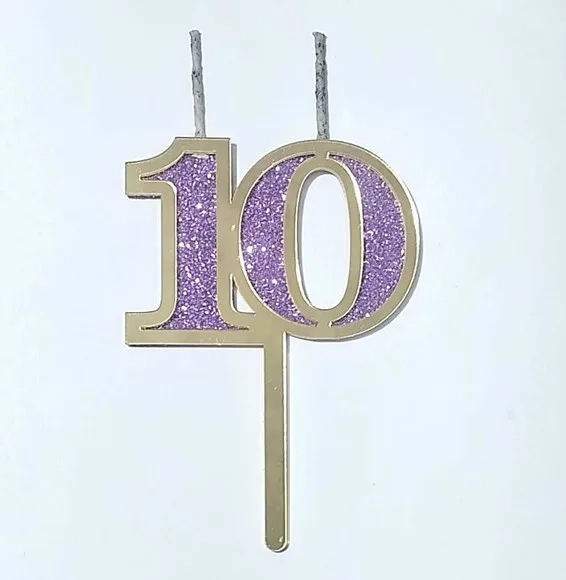 Velas 10 Anos Dourado Acrílico Pavio Magico 1 Peça