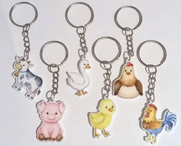 Chaveiro Fazendinha Acrílico U.v Variados - 6 Unidades