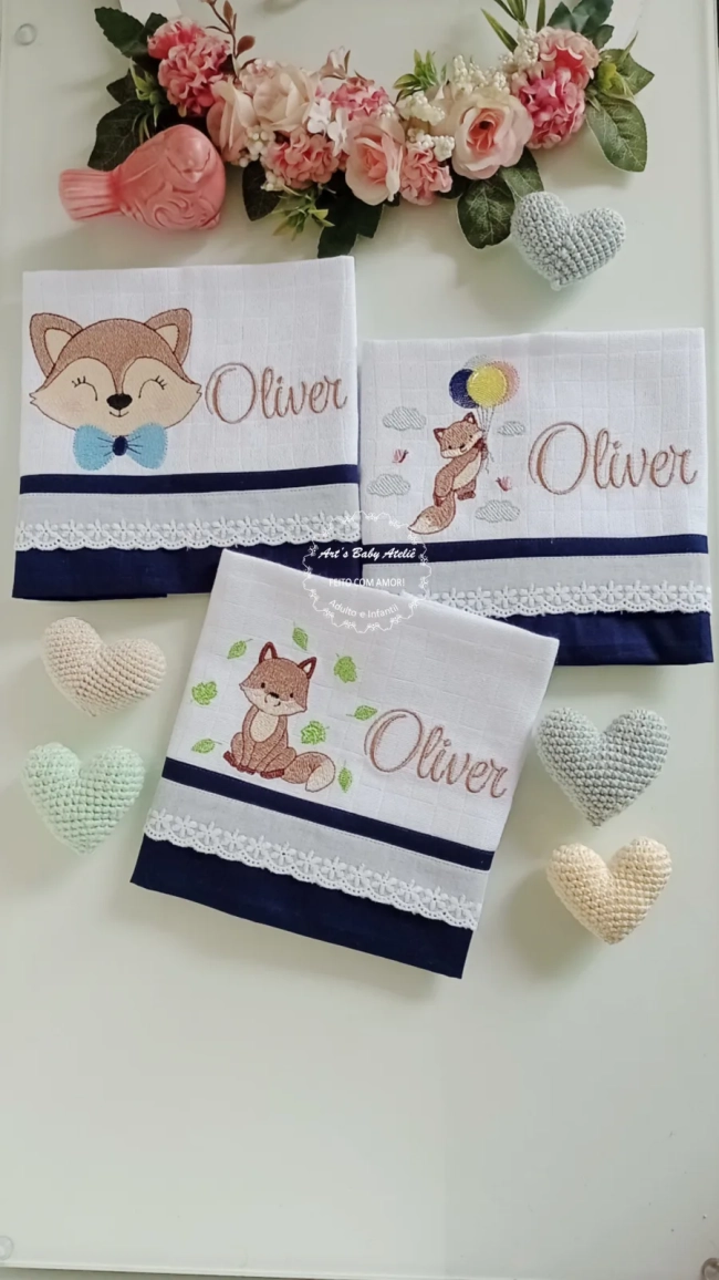 Kit Fraldas Personalizadas com Nome Bordado para Bebê, Enxoval Completo com Fraldas de Boca