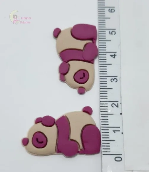 Aplique Mini Panda Roxo Deitado de borracha -pct c/10 uni