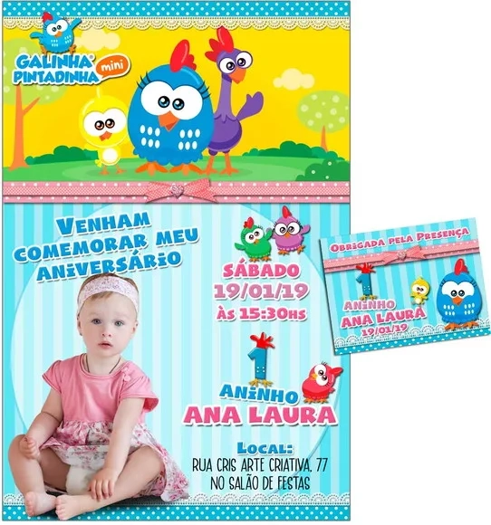 CONVITE DIGITAL C/TAG Galinha Pintadinha Mini Menina