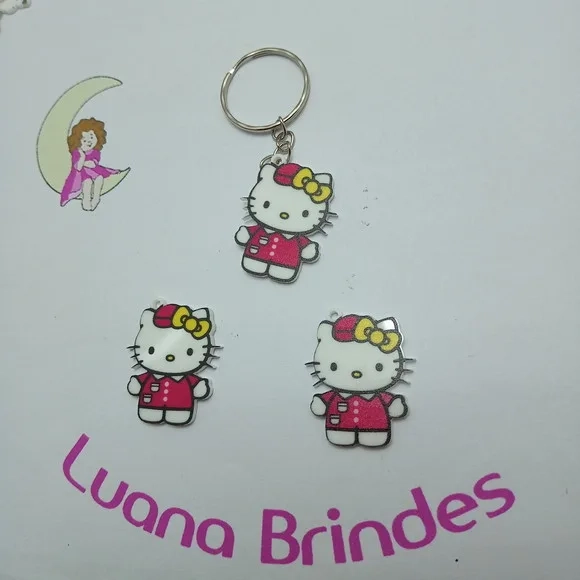 Chaveiro Hello Kitty de Acrílico U.V 3,2cm Pacote 5 Unidades