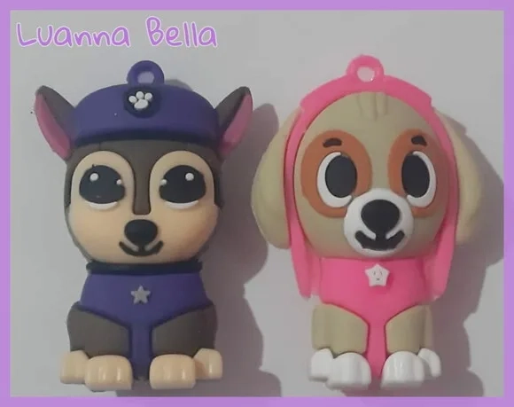 Pingentes Cachorros Roxo e Rosa de Borracha 5cm-Pct c/2 Unid