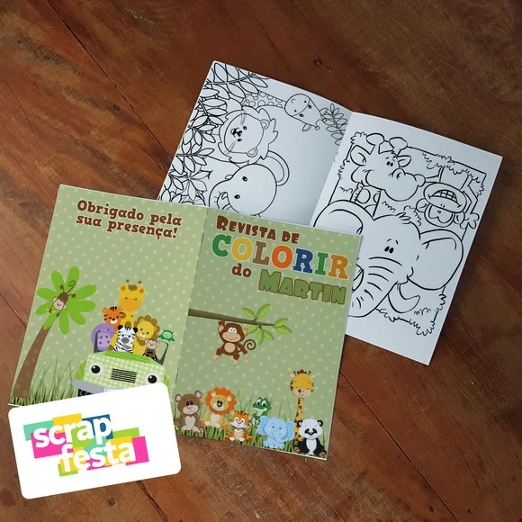 Revista Colorir + Giz de Cera Festa Safari