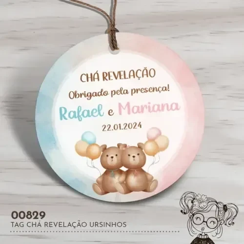 Tag Redonda Chá Revelação Ursinhos - 00829