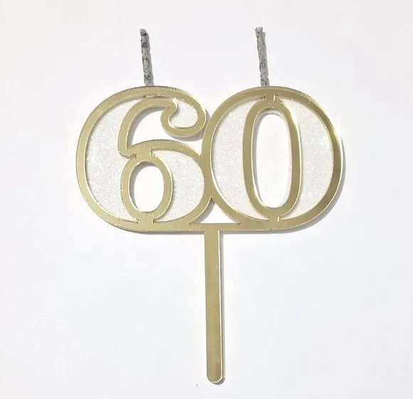 Vela 60 Anos Dourado Acrílico Pavio Magico - 1 Peça