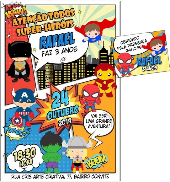 CONVITE DIGITAL C/TAG Herois Baby Cute Gibi