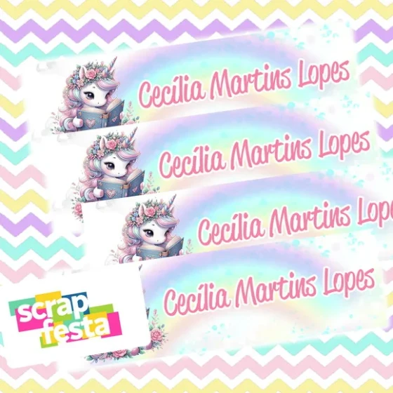 Adesivo Personalizado Retangular 7x2 Unicórnio Aquarela Cute
