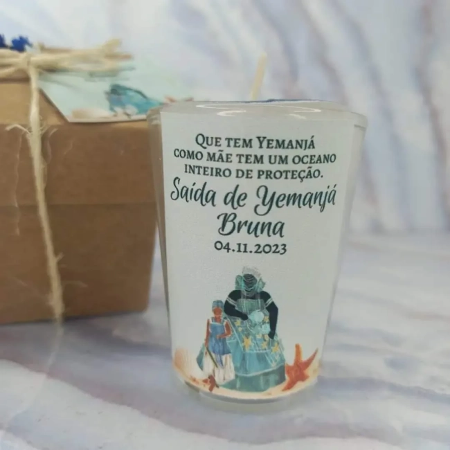 20 Unidades Vela Aromática no Copo Personalizada Orixa Iemanjá - Yemanjá - TRABALHAMOS COM QUALQUER TEMA