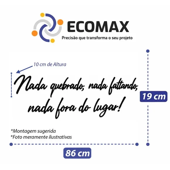 Frase Decorativa Nada Quebrado Shalom 3d mdf Preto