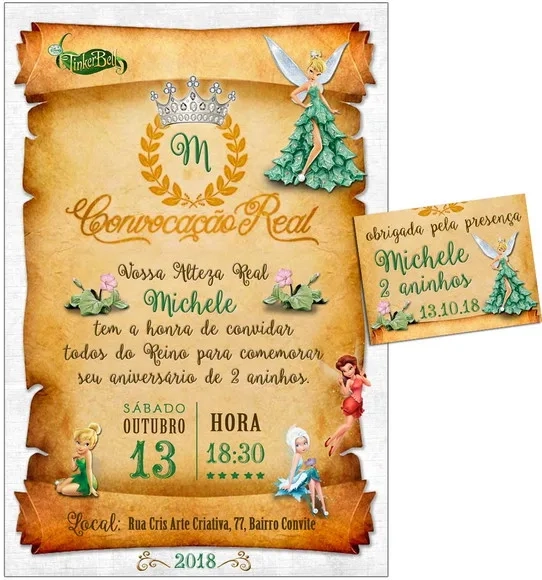 CONVITE DIGITAL C/TAG Pergaminho Tinker Bell