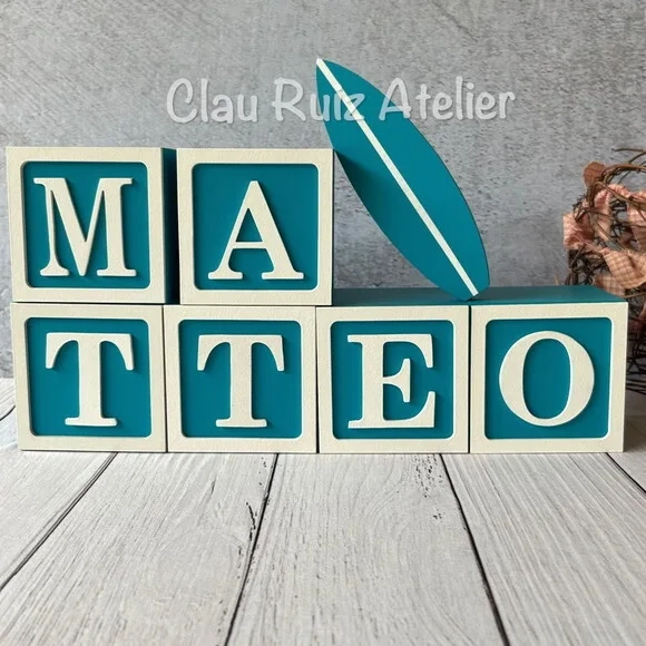 Surf - Decoração Bebê - Cubos 8x8cm + Prancha