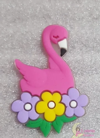 Aplique Flamingo com Flores de Borracha - Pct C/6 Unidades