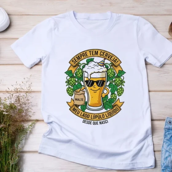 Camiseta Divertida Sempre Tem Cerveja Meu Lado Lúpulo