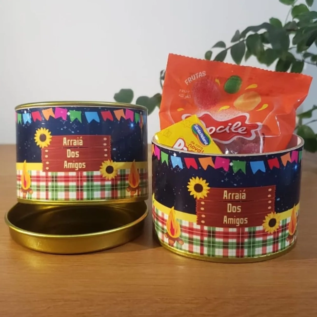 Lembrancinha de Festa Junina tubolata 5x7 Tampa Metalizada Dourada