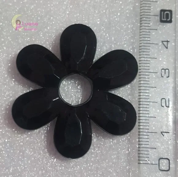 Flor Preta Facetada Furo Passante 4,5cm Pct 6 Unidades