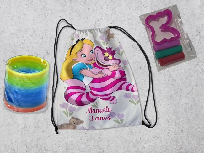 Kit Mochilinha Massinha de modelar e mola Maluca da Alice no Pais das Maravilhas