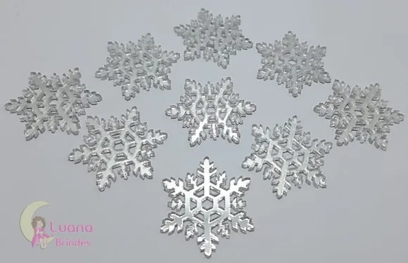 Aplique Floco de Neve Acrílico Espelhado Prata Pct c/ 24 Uni
