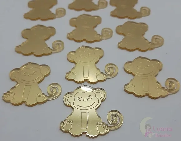 Aplique Macaco Acrílico Espelhado Dourado -pct C/6 Unid