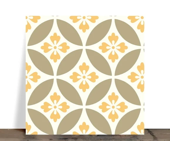 Azulejo Decorativo Mandala Amarela Retrô 15x15 Cerâmica