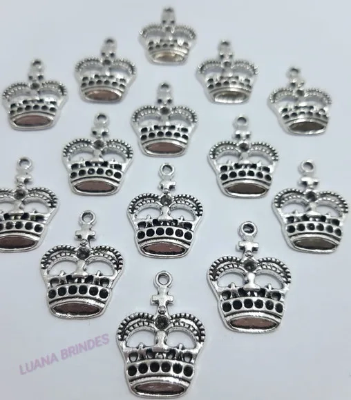 Pingente Coroa de Metal Prateado - pct c/ 12 unidades