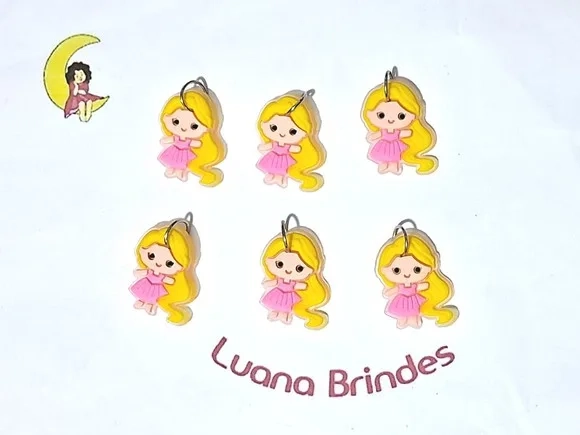Pingente Mini Princesa 2,5cm Emborrachado Pacote C/6 Unidade