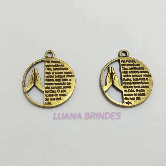 Medalhões de Oração em Metal Ouro Velho - 3 unidades