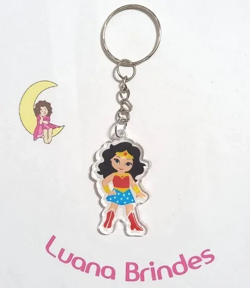 Chaveiro Mulher Maravilha de Acrílico Adesivado 4cm - 1 Peça