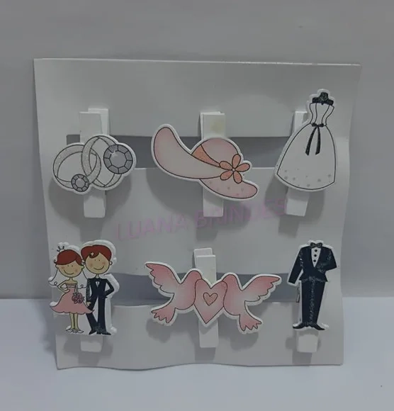 Mini pregador de madeira decorativo p/casamento - 1 cartela