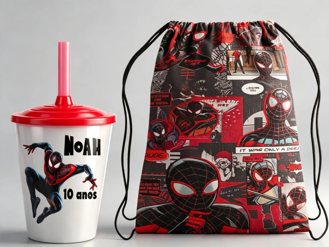 Kit Mochila e Copo Twister personalizado Homem Aranha
