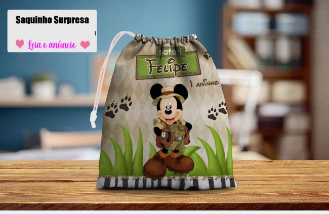 Saquinho Supresa para lembrancinhas Mickey Safari