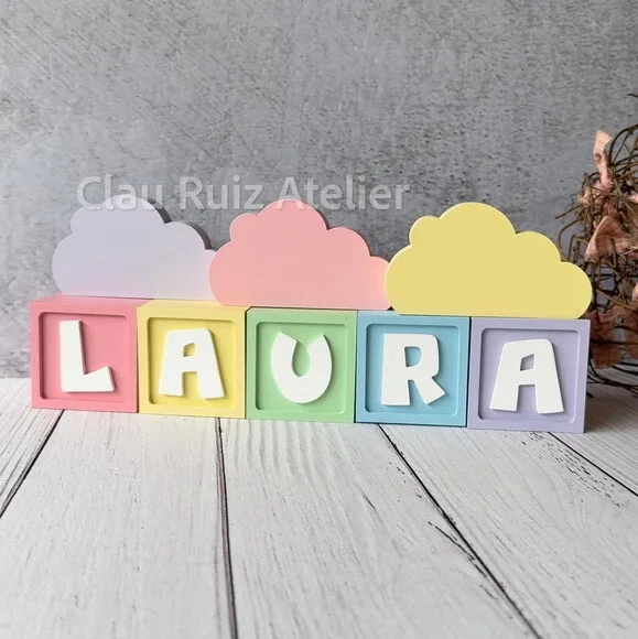 Nuvem Decoração Bebê + Cubos 6x6cm Candy Ts