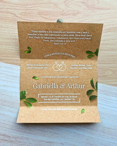 Convite de Casamento Kraft com Texto Branco