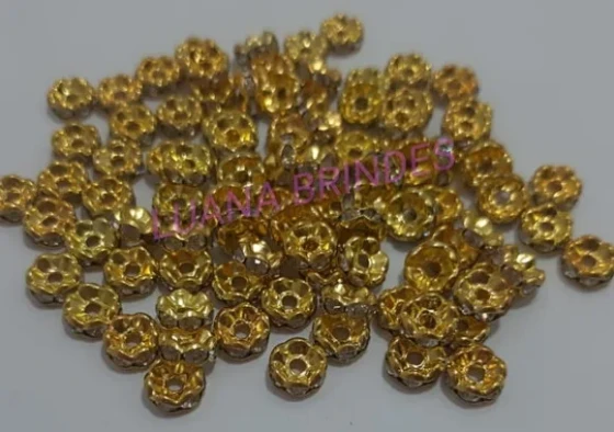 Rondela de Metal Dourado com Strass - 6mm - pct com 12 unid