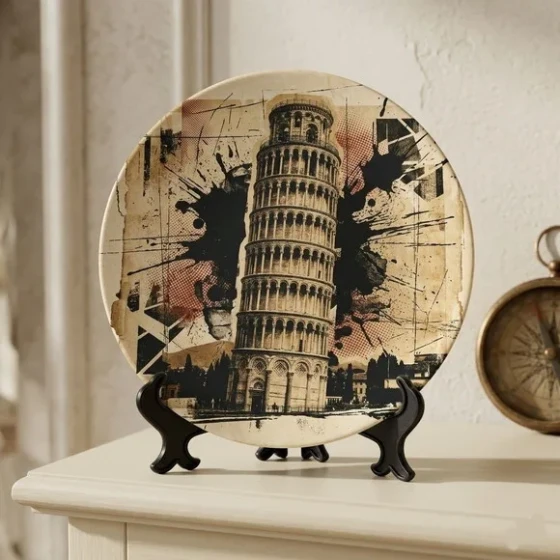 Prato Porcelana Itália 21cm - Torre de Pisa Urban Art