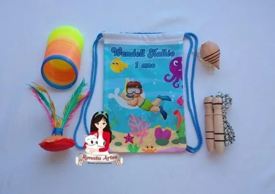 Mochila Boa Infância Personalizada Tema Fundo do Mar