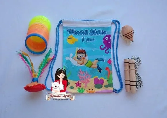 Mochila Boa Infância Personalizada Tema Fundo do Mar