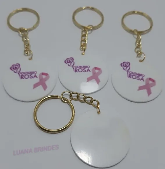 Chaveiro Outubro Rosa de Acrílico U.v C/dourado Pct C/4 Unid