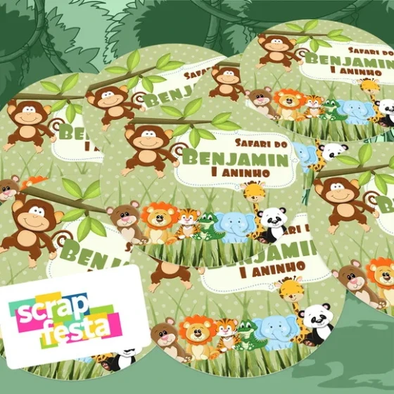 Adesivo 5 cm Redondo Personalizado Festa Safari