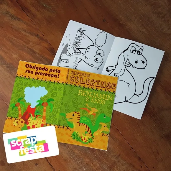 Revista Colorir + Giz de Cera Dinossauro